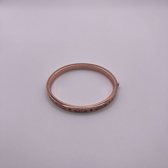 COACH Women's Rose Gold Kissing C Logo Signature Hinged Crystal Bangle Bracelet - Picture 12 of 12